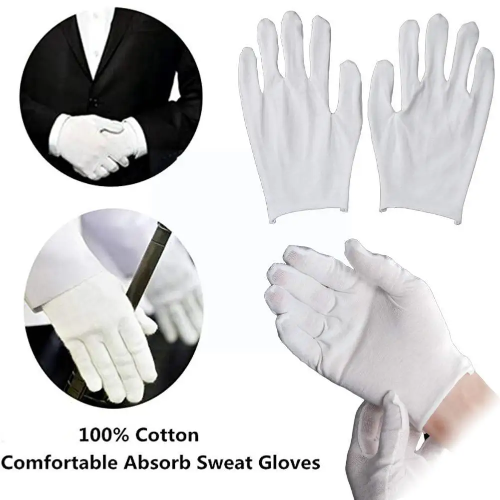 

5 Pair Wholesale White Cotton Gloves Moisturising Eczema Beauty Training Gloves Butler Magician Wear Labor Waiters Gloves I6w6