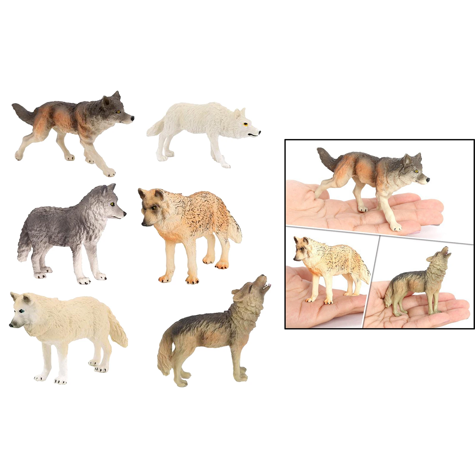 

6x Wild Wolf Figure Toy Animal Model Home Office Decor Collector Gift