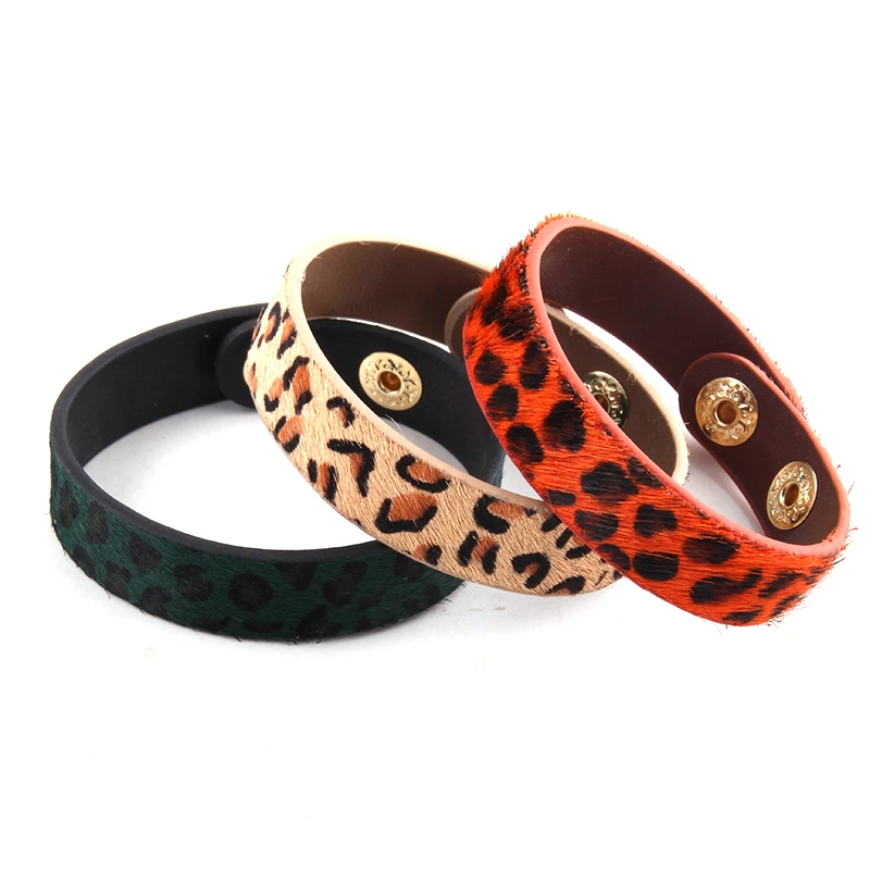 Женский кожаный браслет с леопардовым принтом RH модный из кожи конского хвоста