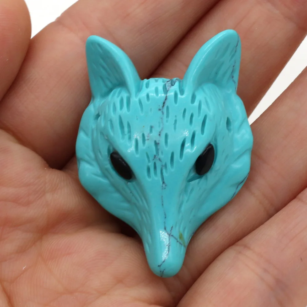

High Quality Natural Stone Crystal Agates Beads Handmade Carved Fox Head Pendant Charms for Jewelry Making DIY Necklace Bracelet