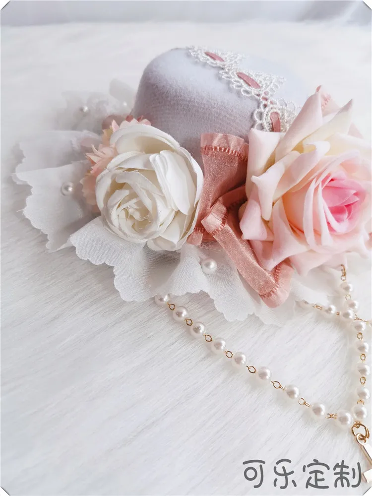 

Japanese Original Handwork Lolita Gorgeous Top Hat Tea Party Elegant Hat Lace Rose Flower Foreign Skirt Accessories Soft Sister