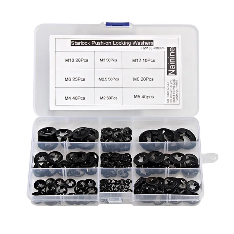 

300Pcs/Box M2-M12 Push-on Locking Washers Star Nut Metal Quick Speed Star Nut Locking Fastener Assorted Kit