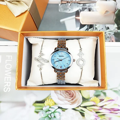 watch set as photo 3 шт., хит, набор часов, женские, сплав, популярные, дизайнерские часы, с павлиньим лицом, женская одежда, наручные часы с ювелирным браслетом для подарка - Цвет: watch set as photo
