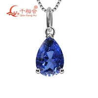 925 silver pear shape 710mm blue color artificial sapphire with inclusions main stone jewelry for pendant necklace