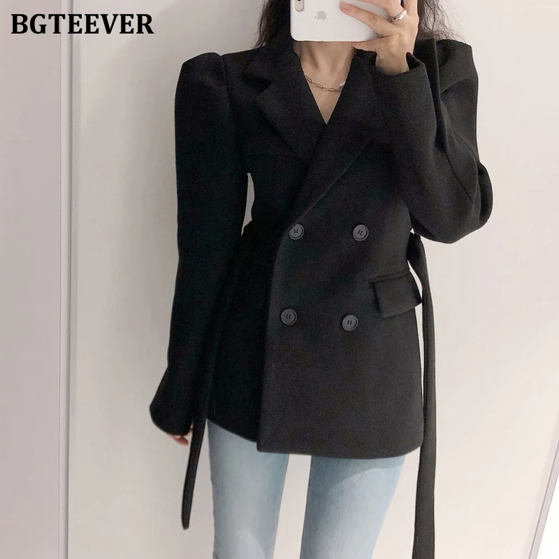 BGTEEVER зимний женский Блейзер куртка с отложным воротником и пышными рукавами
