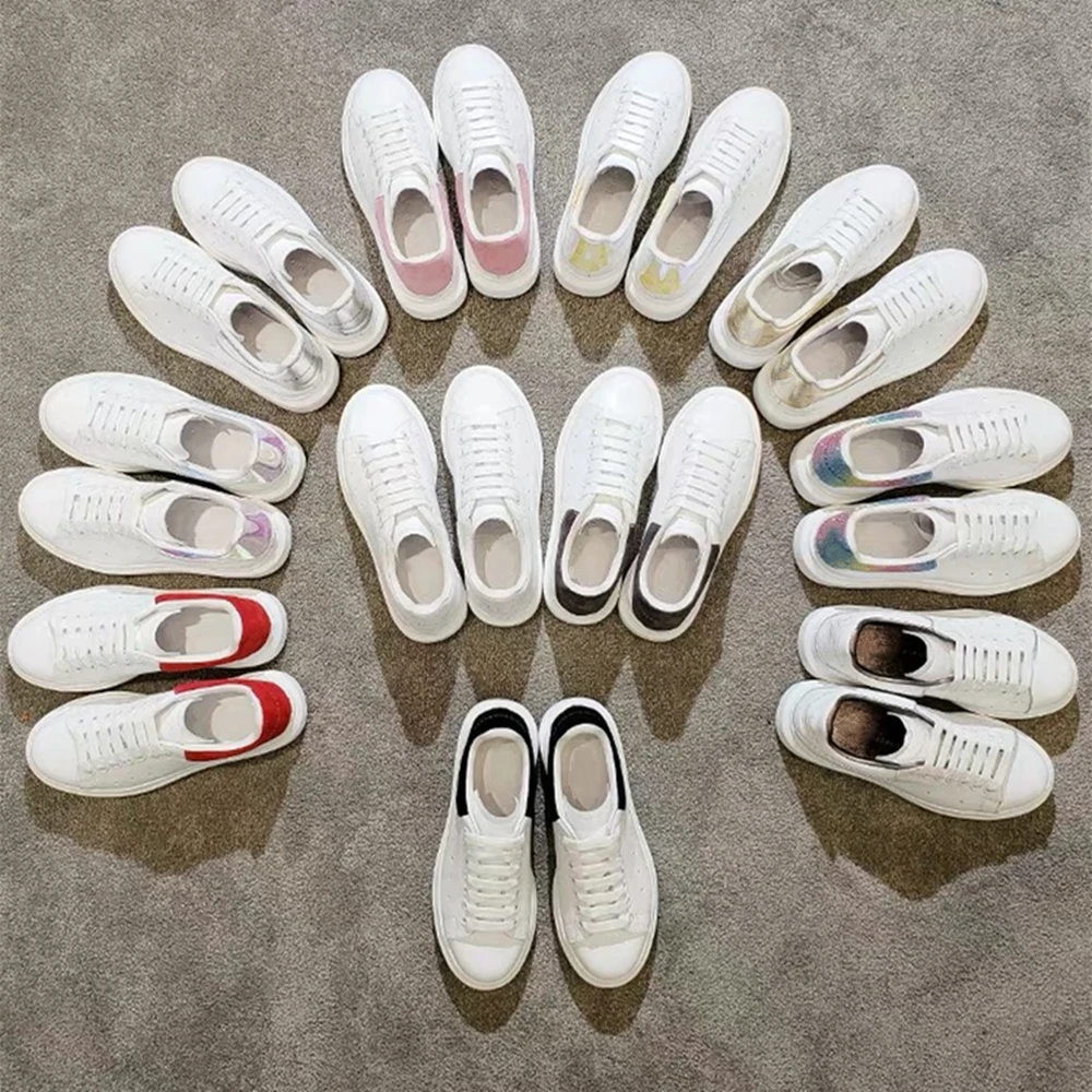 

Women Genuine Leather Flat Shoes White Lace Up Platform Casual Sneakers For Spring Autumn New Arrival 2021