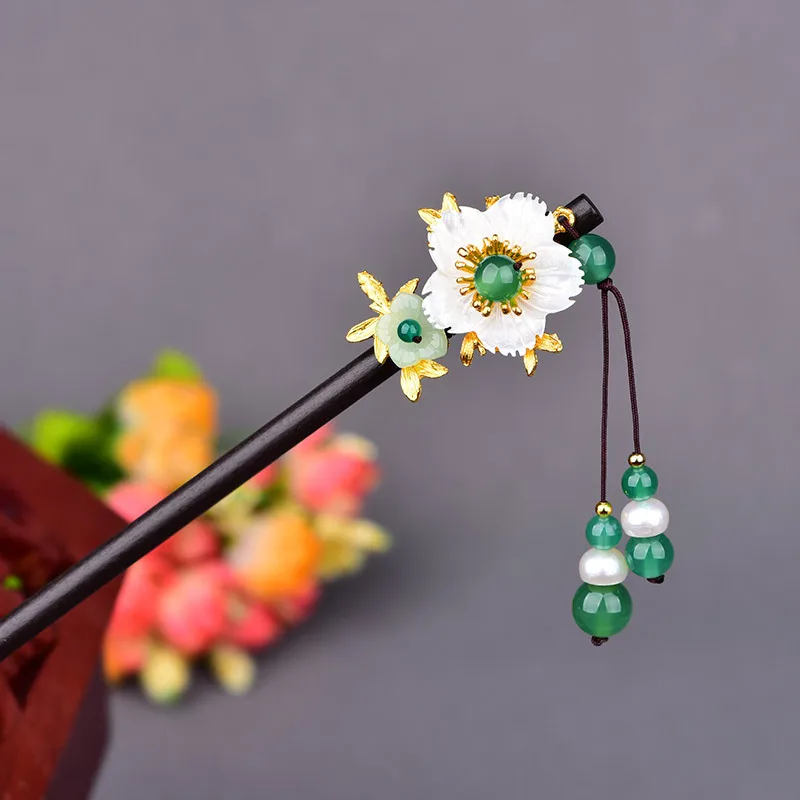 Натуральная ракушка зеленый оникс старинная палочка для волос темпераментная