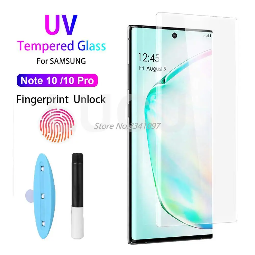 Note 10 PLUS УФ стекло разблокировка по отпечатку пальца закаленное 5D прозрачная