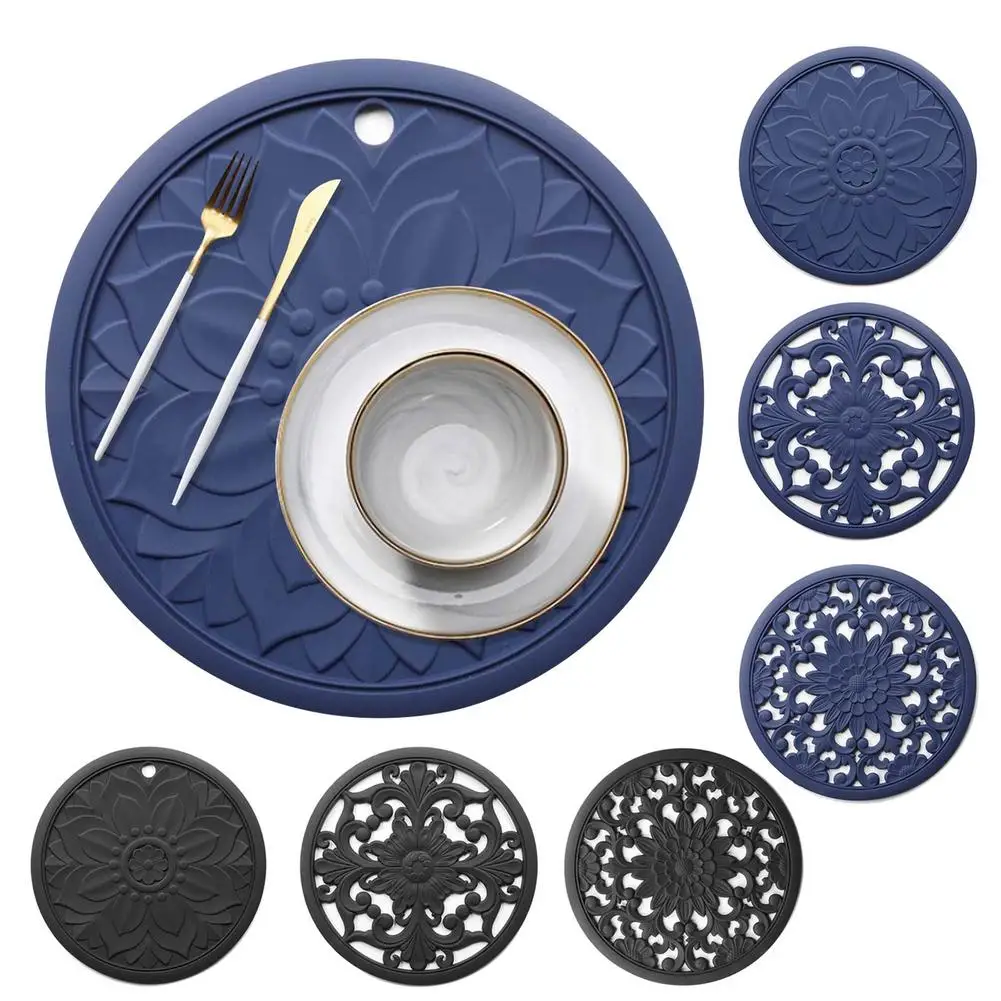 

3pcs/set Flower Pattern Hollow Placemat Silicone Anti-scalding Heat-insulation Pad