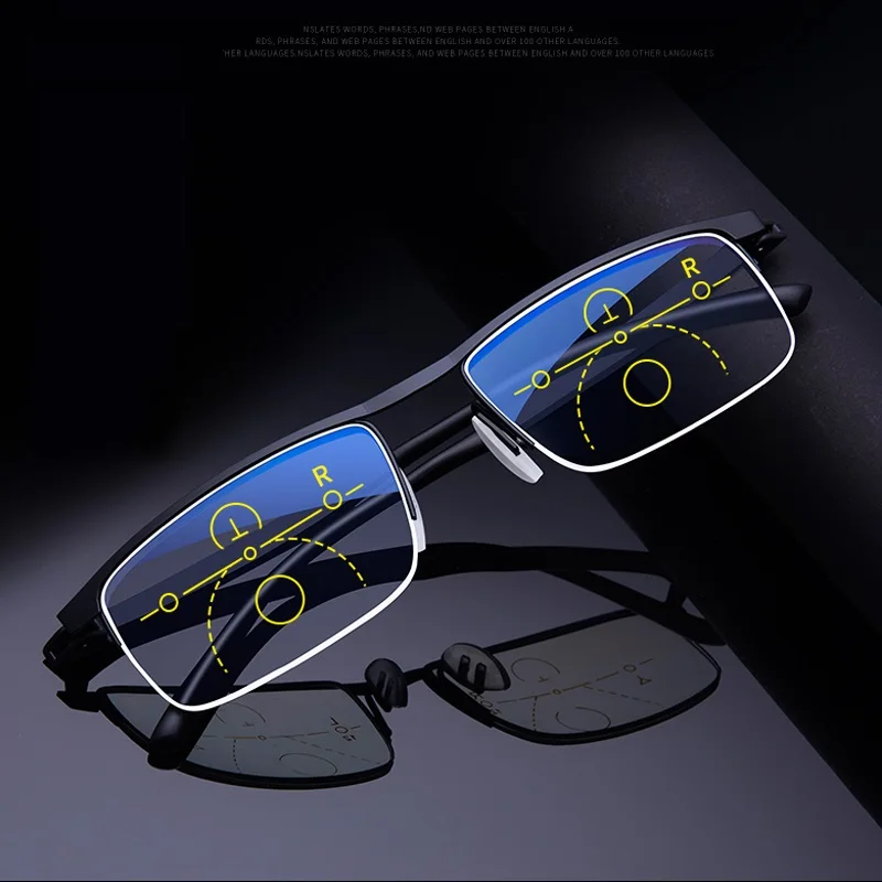 

Multifocal Progressive Reading Glasses Men Women Anti Blue UV Protect Presbyopic Glasses Half Frame Automatic Adjustment Eyewear