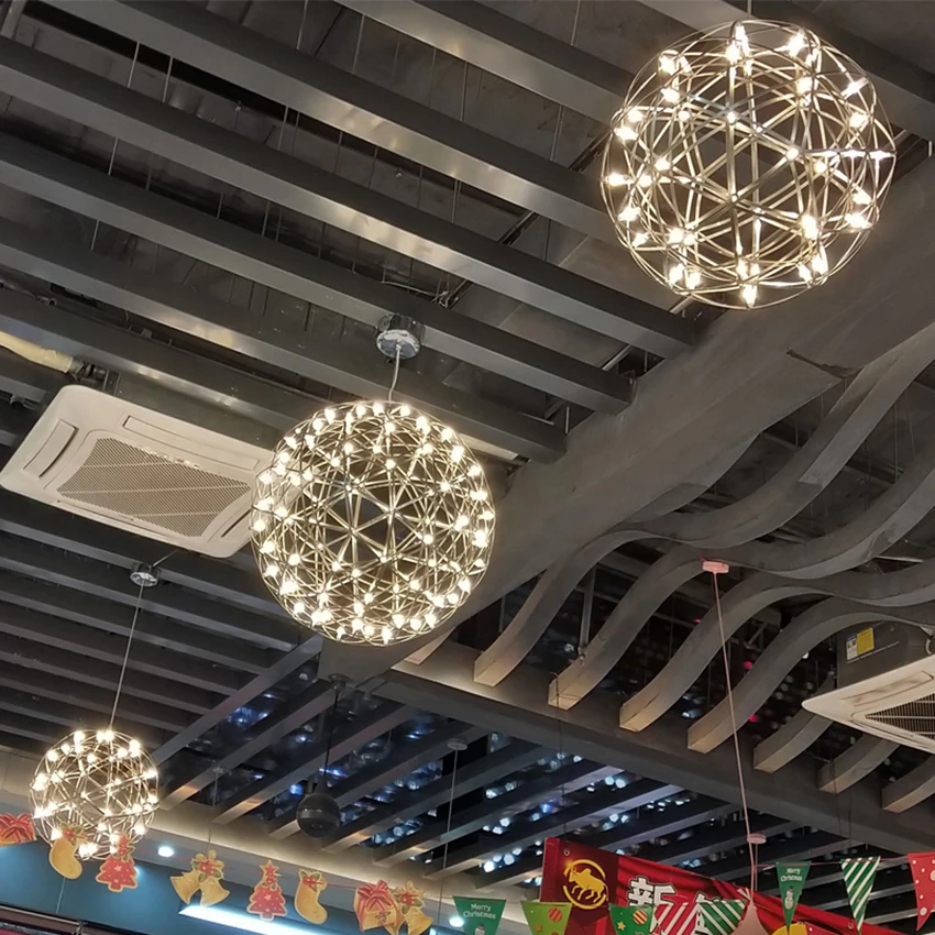 

Nordic Luxurious Stars Ball Hanging Lamp Modern Attic Stainless Steel Led Pendant Lamp Lighting Living Room Hotel Lobby Lights
