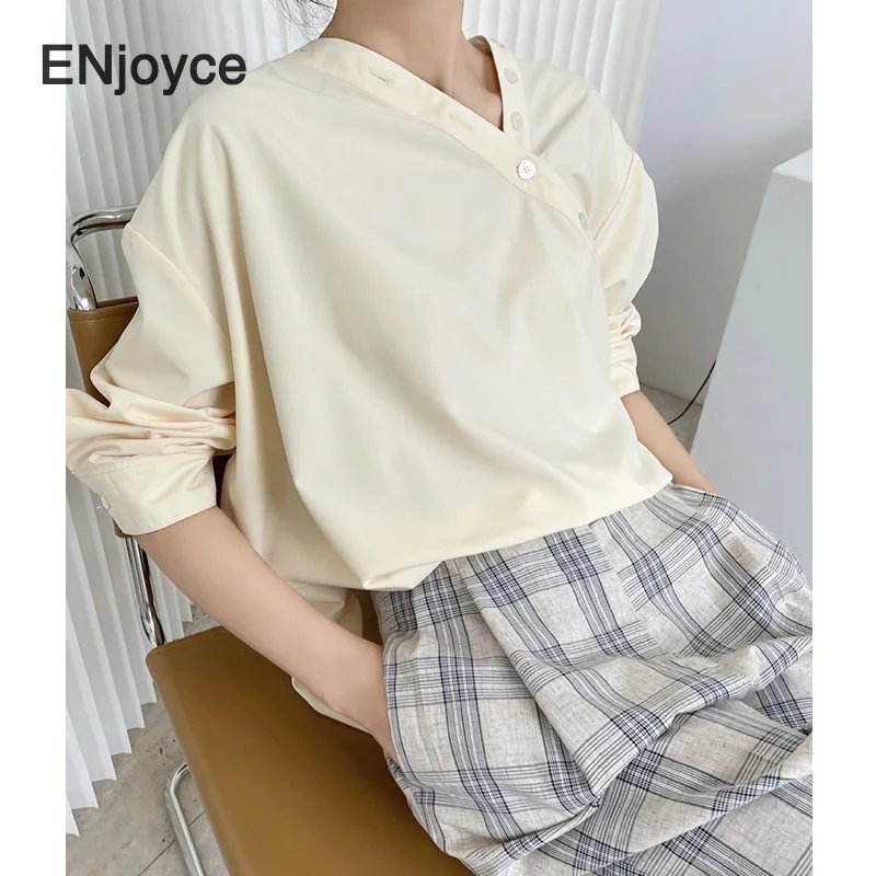 Женская блузка с длинным рукавом в японском стиле косой планкой | одежда