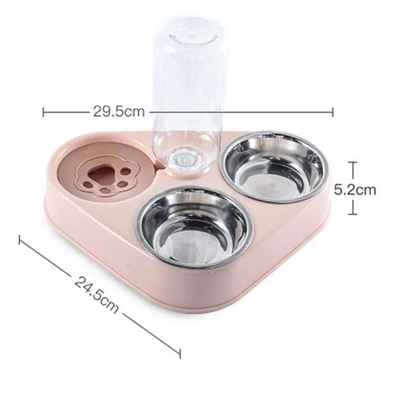 

500ML 3 in 1 Dog Feeder Bowl With Dog Water Bottle Cat Automatic Drinking Bowl Cat Food Bowl Pet Stainless Steel Double 3 Bowls