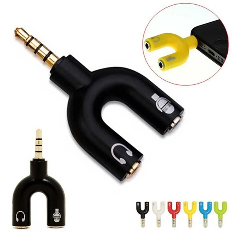 

U Type Adapter Dual 3.5 MM Headphone Plug Audio Cables Splitter Microphone