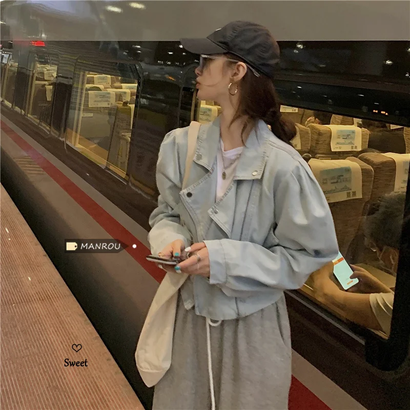 

short jacket Denim Jacket Women's clothing 2021 autumn new age reducing Lapel long sleeve top