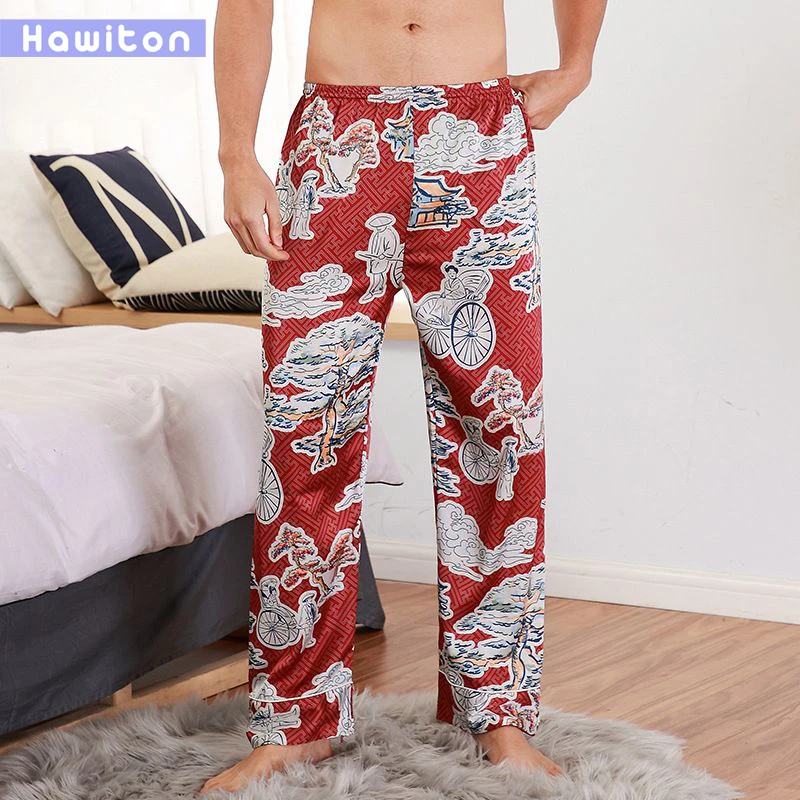 Hawiton/осенние мужские Пижамные брюки из искусственного шелка Мужская одежда для