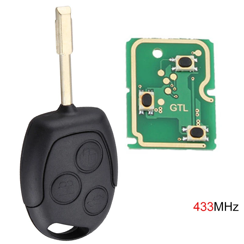 

433 MHZ 3 Buttons Car Remote Entry Key Fob Replacement with Chip for Ford Mondeo Fiesta Focus KA Transit K2 2002-2012