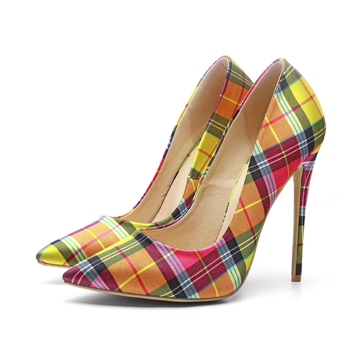 

Broadcast Spring and Summer Women's Shoes 2022 New Fashion Color Plaid Cloth Pointed Toe Stiletto Sexy Ladies Single Shoes