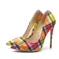 broadcast spring and summer womens shoes 2022 new fashion color plaid cloth pointed toe stiletto sexy ladies single shoes