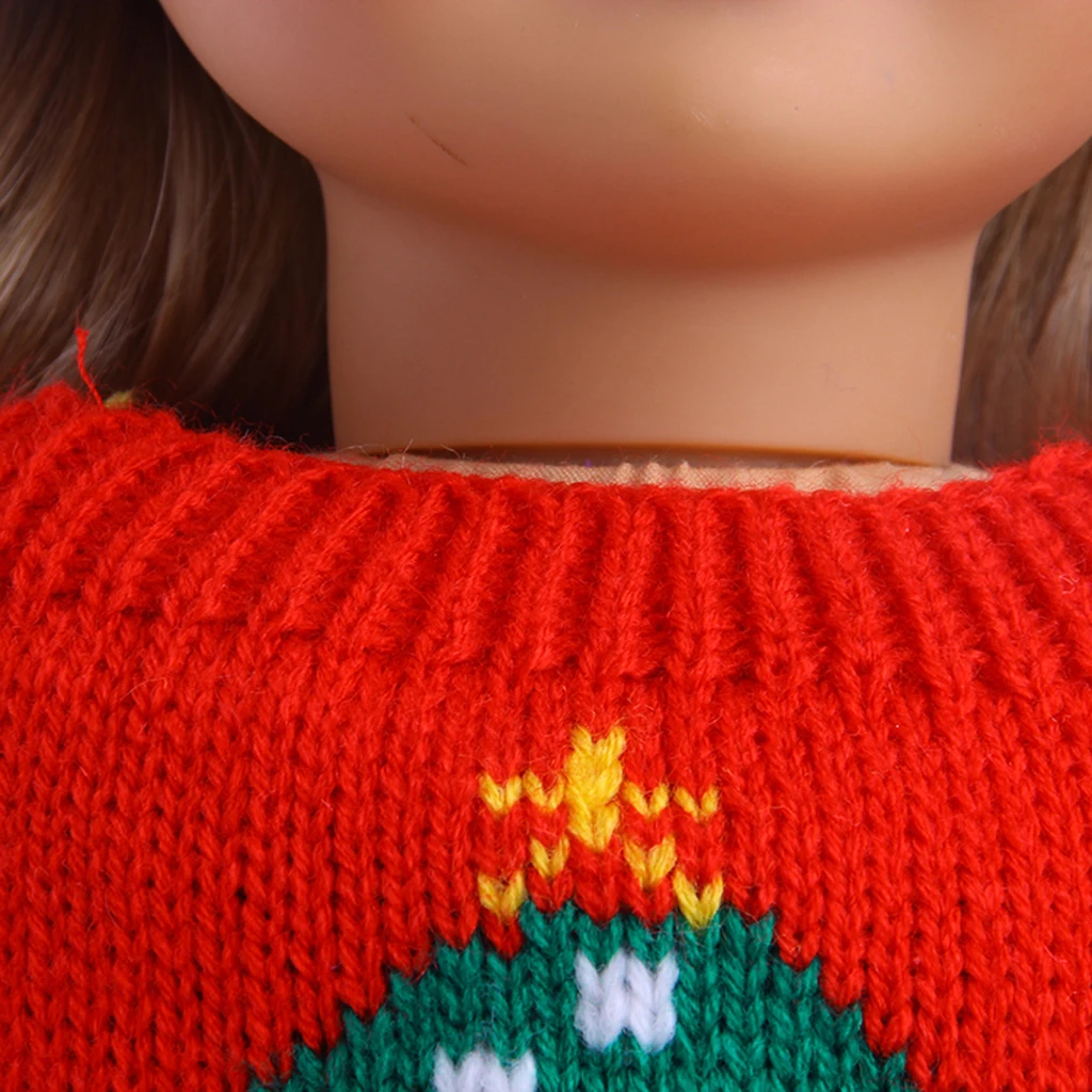 

3 - piece Christmas clothes for 18 inch dolls - sweater + mini skirt + hat - red