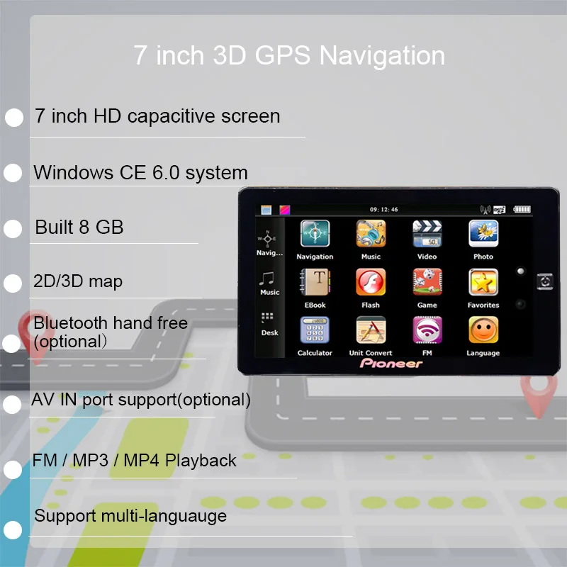 7 дюймовый грузовик GPS навигатор MTK 800 МГц Оперативная память 256M Встроенная 8G HD 800*480