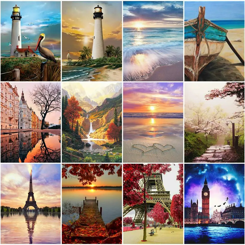 

Royal Secret 5d Full Round Diamond Painting Scenery Sea Sunset Diamond Embroidery Paris Square Rhinestone Mosaic Wall Decoration