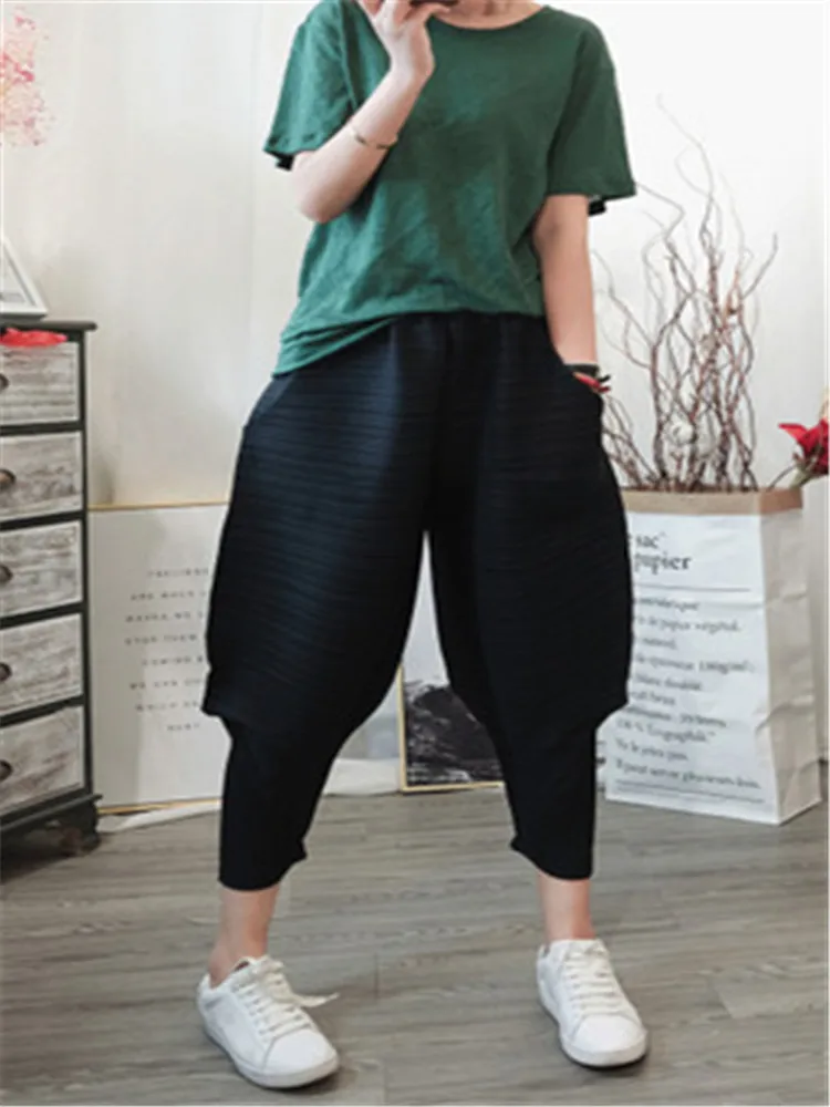 Плиссированные укороченные штаны-шаровары Issey Miyake свободные штаны большого