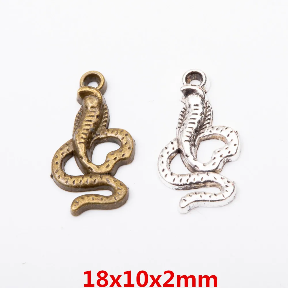 50pcs 18*10MM Tibetan Silver color snake Cobra charms vintage bronze pendant for bracelet earring necklace diy jewelry making | Украшения и