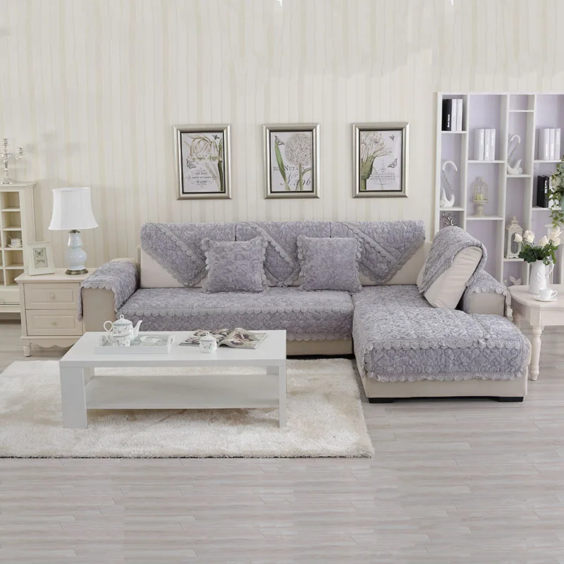 1 шт. толстый фланелевый чехол для дивана с кружевными краями нескользящий защита