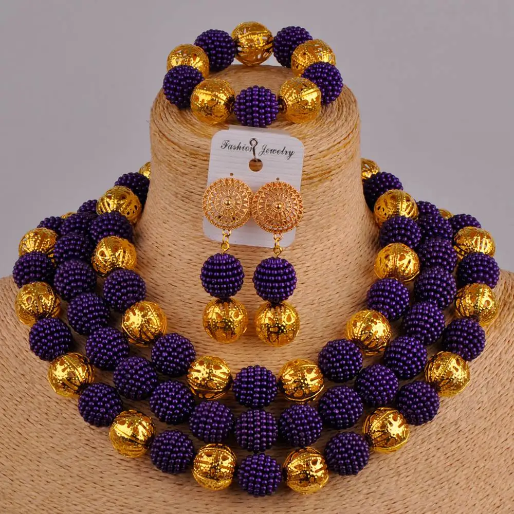 Фиолетовый нигерийский Свадебный набор ювелирных изделий Африканский Дубайский