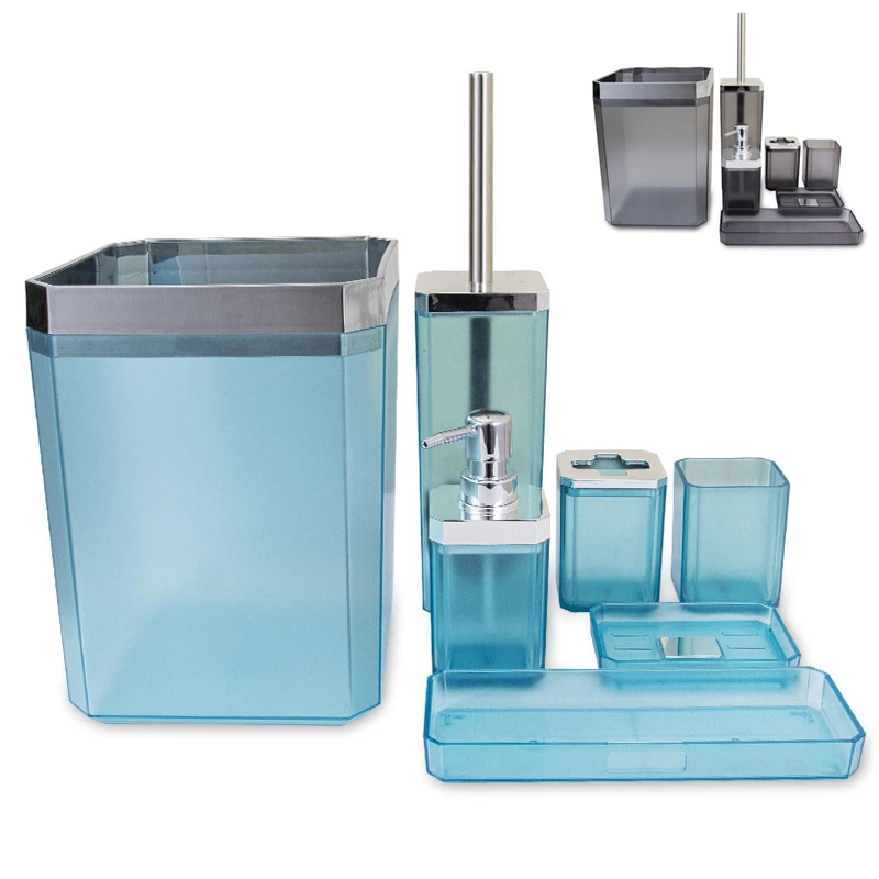 

7Pcs Bathroom Accessory Set Transparent Washing Tools Toothbrush Holder Soap Dish Dispenser Home Bathroom