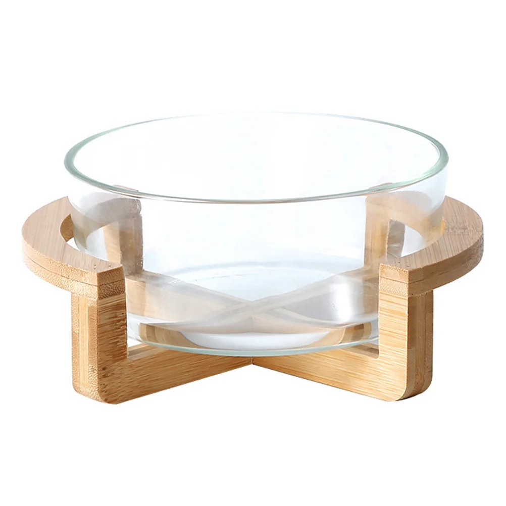 

1 Set Glass Salad Bowl Heat Resistant Bowl with Wooden Base Food Serving Bowl