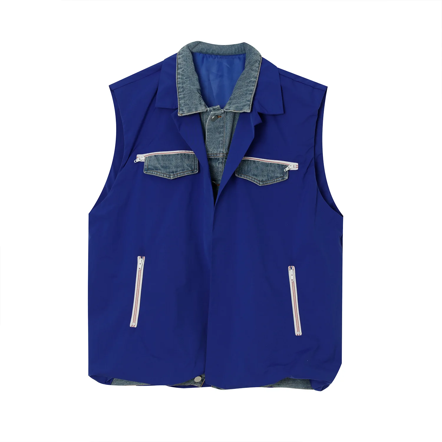 

Men Denim Splice Casual Loose Streetwear Hip Hop Vest Coat Male Hip Hop Vintage Blue Sleeveless Waistcoat Vest Jacket Outerwear