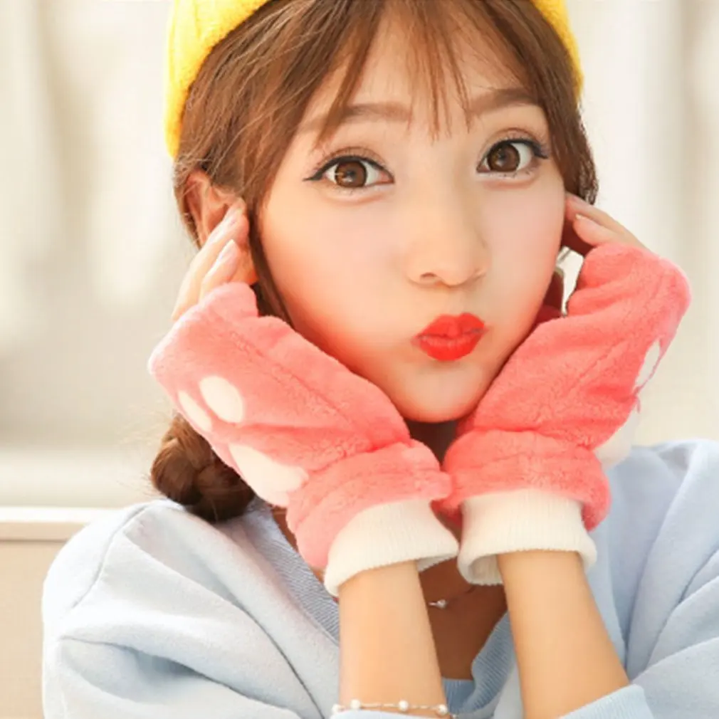 2020 женские зимние милые теплые кашемировые плюшевые перчатки с медвежонком и