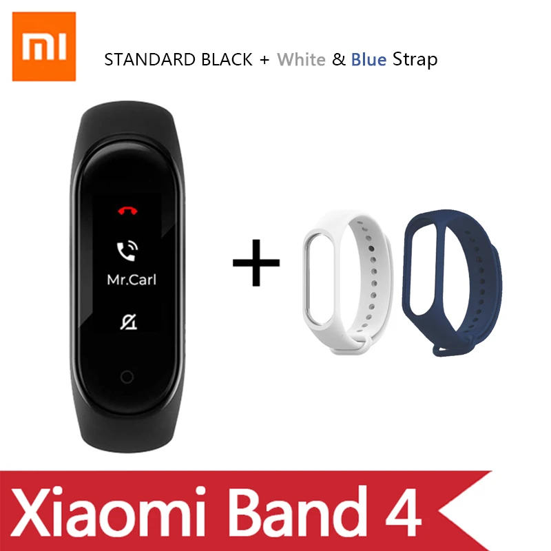 Ad White Blue strap Умный Браслет OriginalXiao mi Band 4 на английском, испанском и русском языках, 3 цвета, AMOLED экран, mi band 4, Smartband, fitness Traker - Цвет: Ad White Blue strap