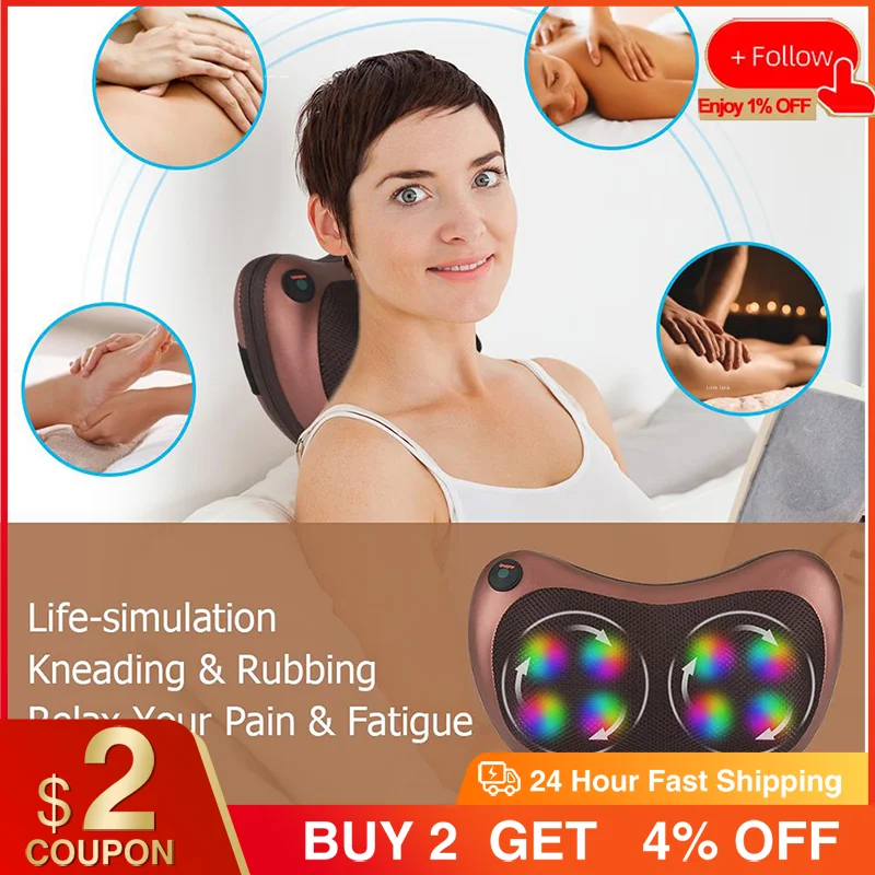

8 Heads Relaxation Massager Electric Shiatsu Neck Boby Back Massage Pillow Shoulder Heating Kneading Infrared Therapy Cushion