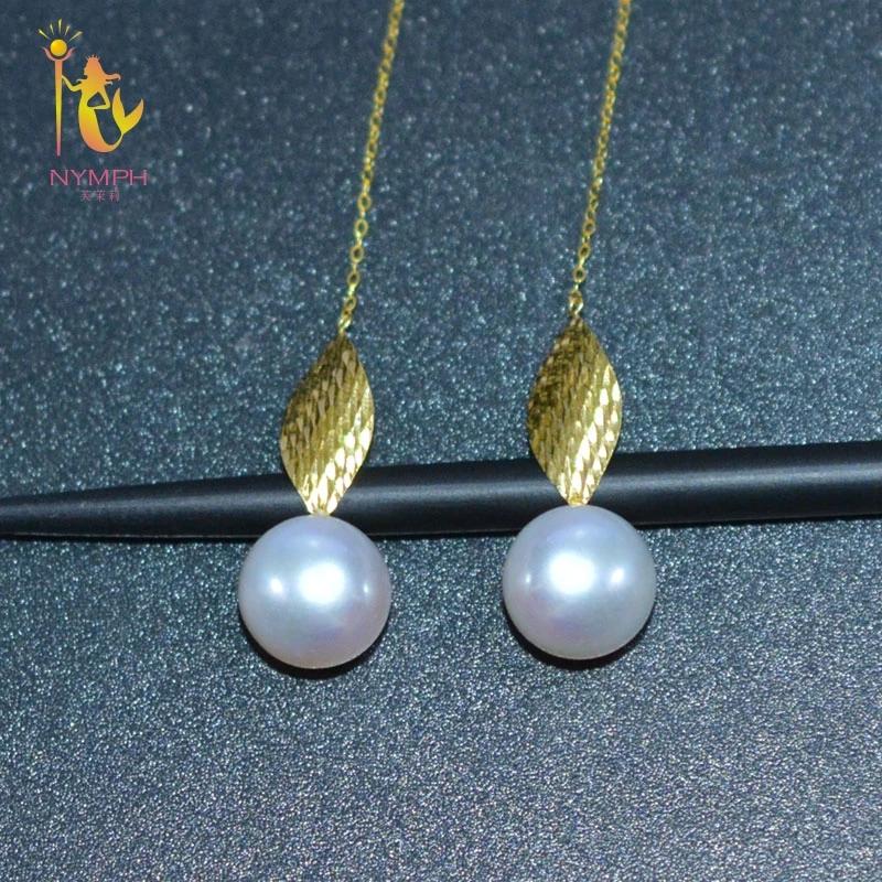 NYMPH 18K золотые жемчужные серьги ювелирные украшения натуральный жемчуг 8-9 мм