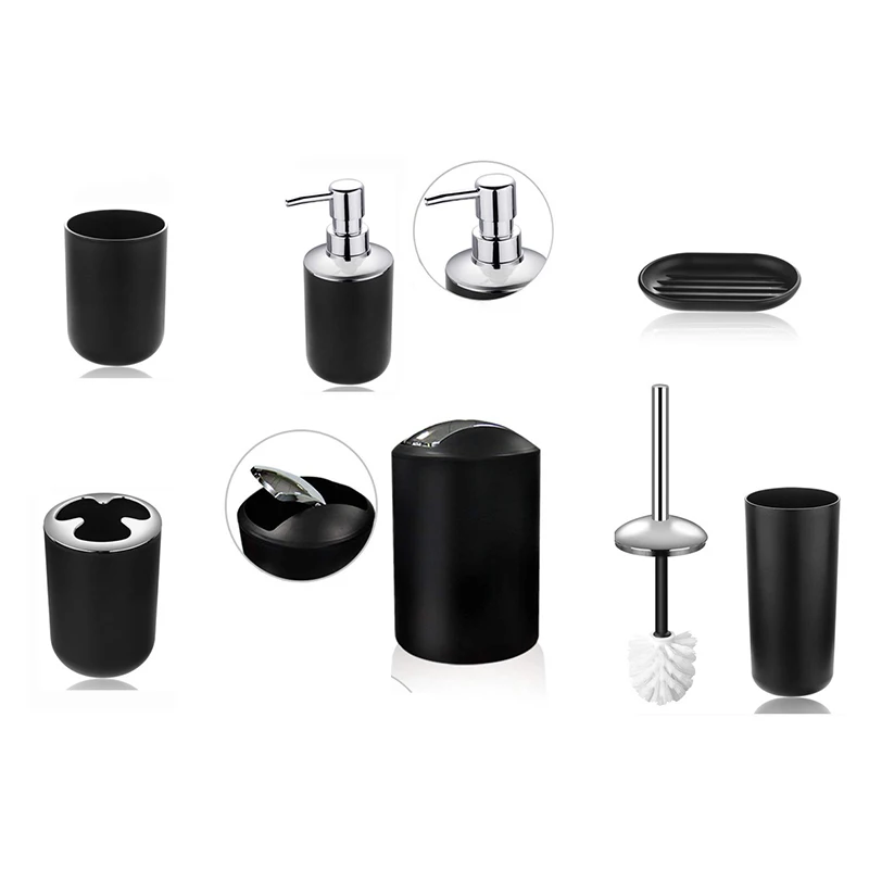 

6Pcs Washroom Tool Set Bathroom Accessories Toothbrush Holder Cup Soap Dispenser Dish Toilet Brush Trash Can Plastic Tumbler Cup