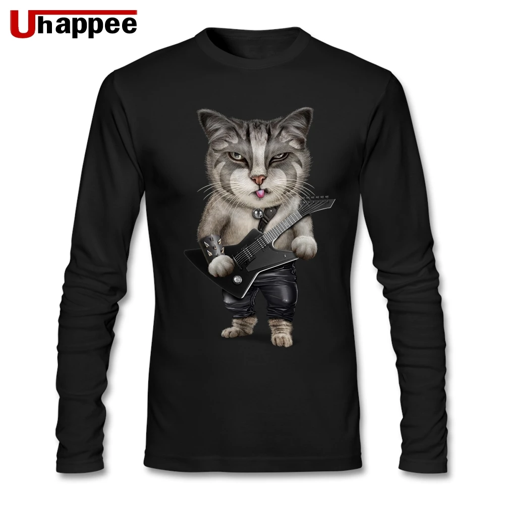 Мужская Тяжелая металлическая бас гитара кошка Повседневная футболка с длинным