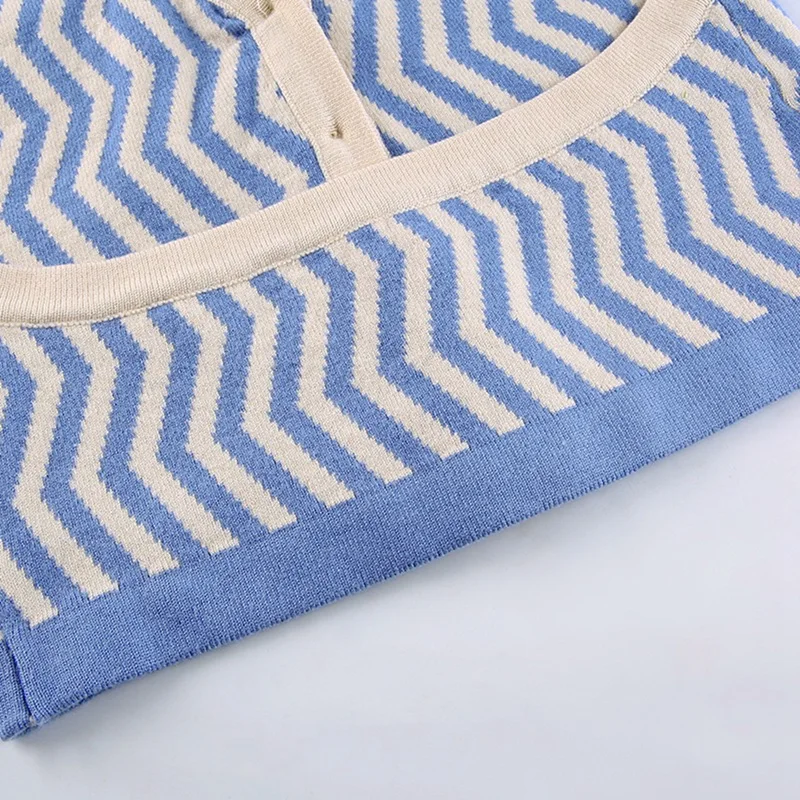 

Women Sexy Halter Knit Halter Vest Women Lapel Slim Sleeveless Short Top Blue