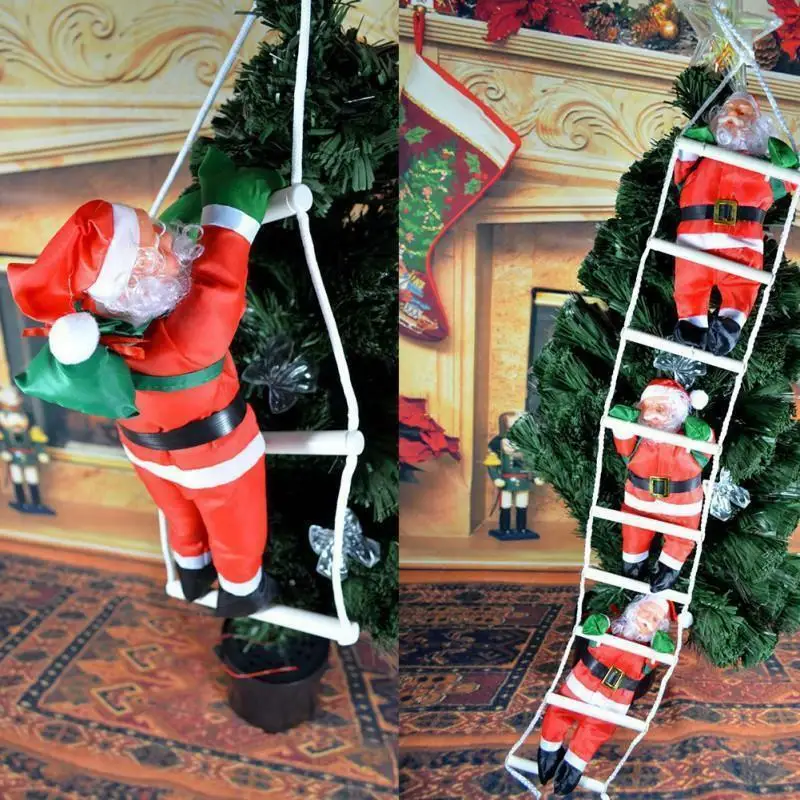 

Christmas Santa Claus Climbing Stairs On Rope Ladder Xmas Trees Hanging Ornaments Home Decor Gift for Christmas Decorations