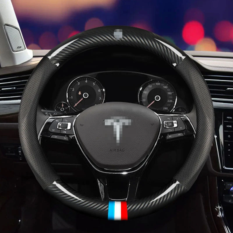 

Car Carbon Fiber Steering Wheel Cover 38cm for Tesla All Models Model 3 S Y Model X Auto Interior Accessories Car styling
