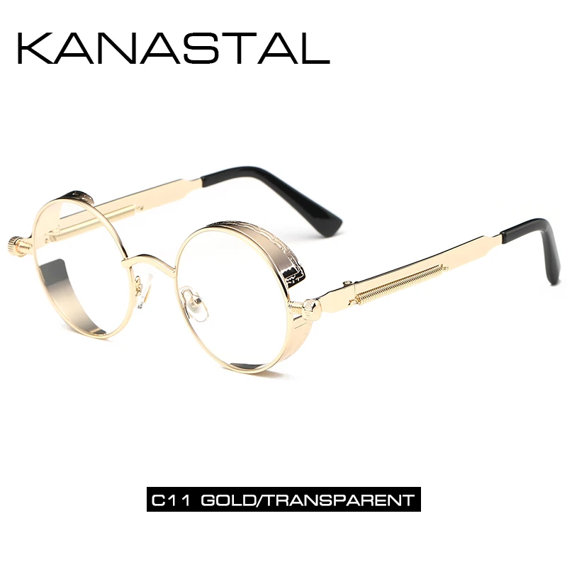 gold transparent Круглые Солнцезащитные очки в стиле стимпанк, зеркальные Мужские и женские очки в стиле панк, брендовые дизайнерские ретро очки в оправе, винтажные весенние солнечные очки UV400 - Цвет линз: gold transparent