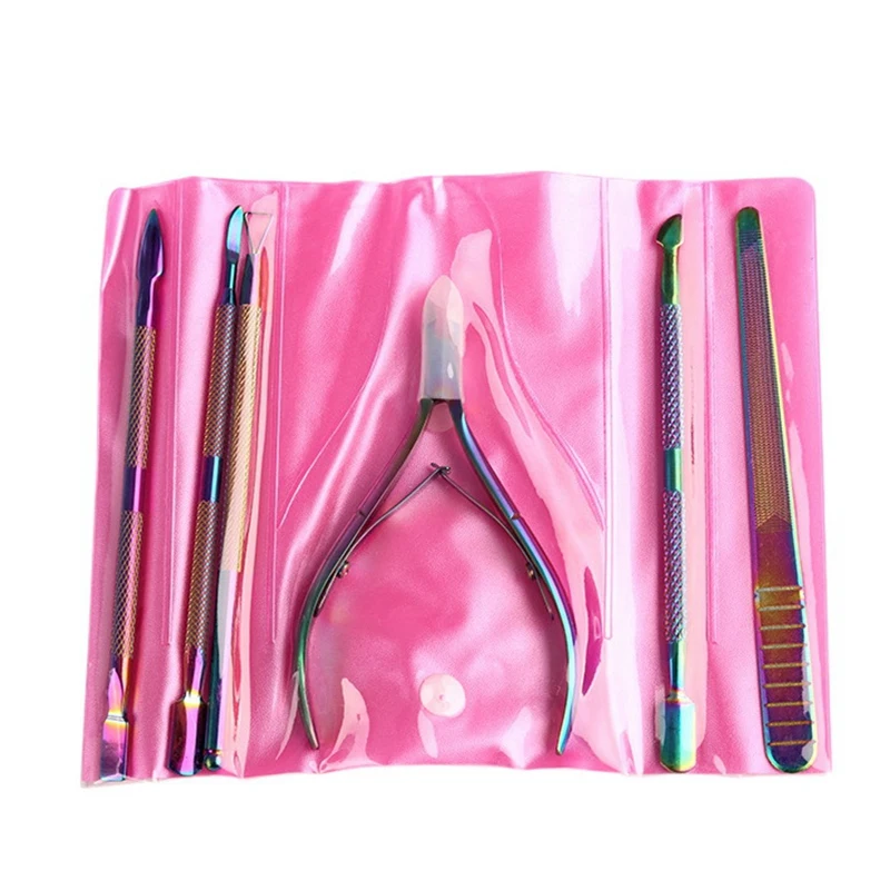 

6Pcs Nail Art Manicure Tools Multi-Type Rainbow Nail Nipper Cutters Dead Skin Remover Dead Skin Pusher Nail Tool