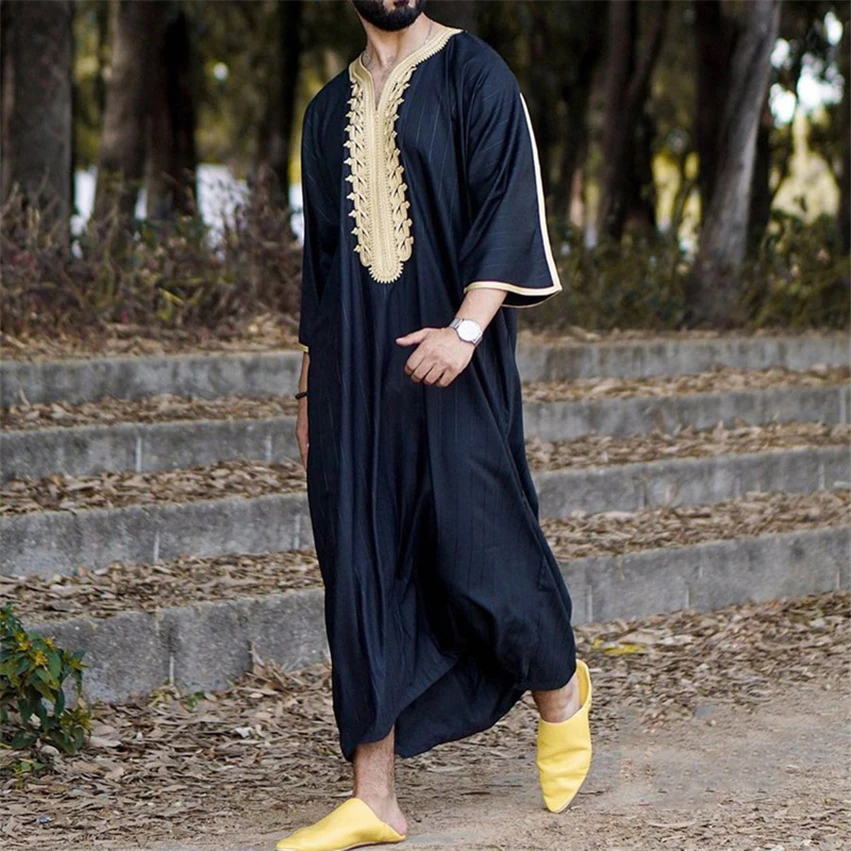 2021 Рамадан Новая мода Caftan комплекты для мусульман Abaya Man Youth Qamis Homme свободная