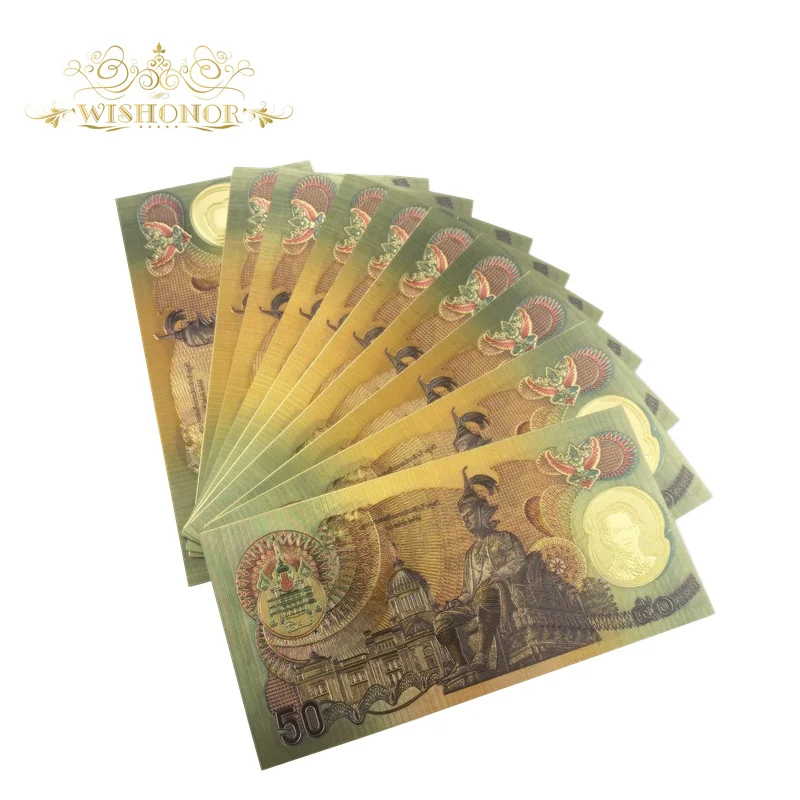 

10pcs/lot New Design Thailand Banknote 100 Baht Banknote in 24k Gold Plated Printing Paper Money For Collection