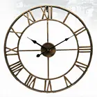 Настенные часы, 4045 см, в скандинавском стиле, металлические, с римскими цифрами, в стиле ретро, железная, круглая поверхность, Черное золото, большие уличные, садовые часы, украшение для дома