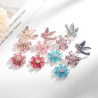 2021 trendy colorful zirconia earrings dangle temperament aaa cz swallow drop earring for women beautiful flower ear jewelry