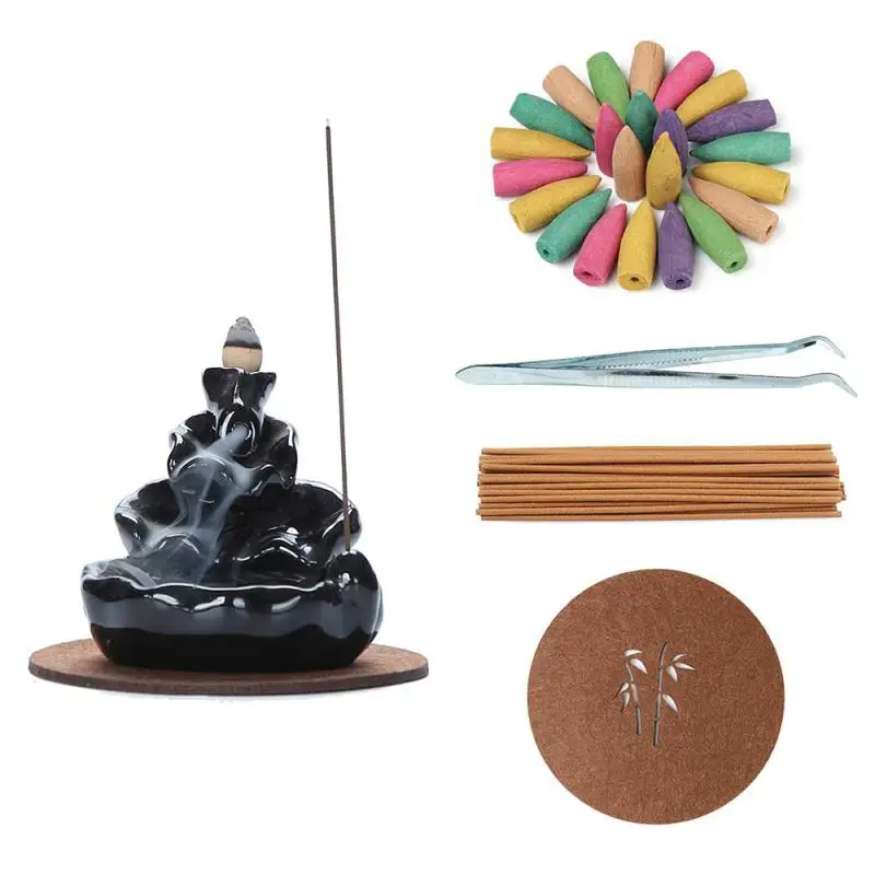 

120 Pcs Cones Backflow Incense Burner Smoke Waterfall Incense Stick Holder Ceramic Censer Home Decoration Use In Home Teahouse