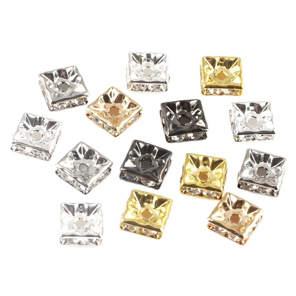 

50pcs 6/8MM Gold/Silver Plated Rhinestone Square Rondelles Crystal Spacer Beads for Jewelry Making DIY Bracelet Accessories